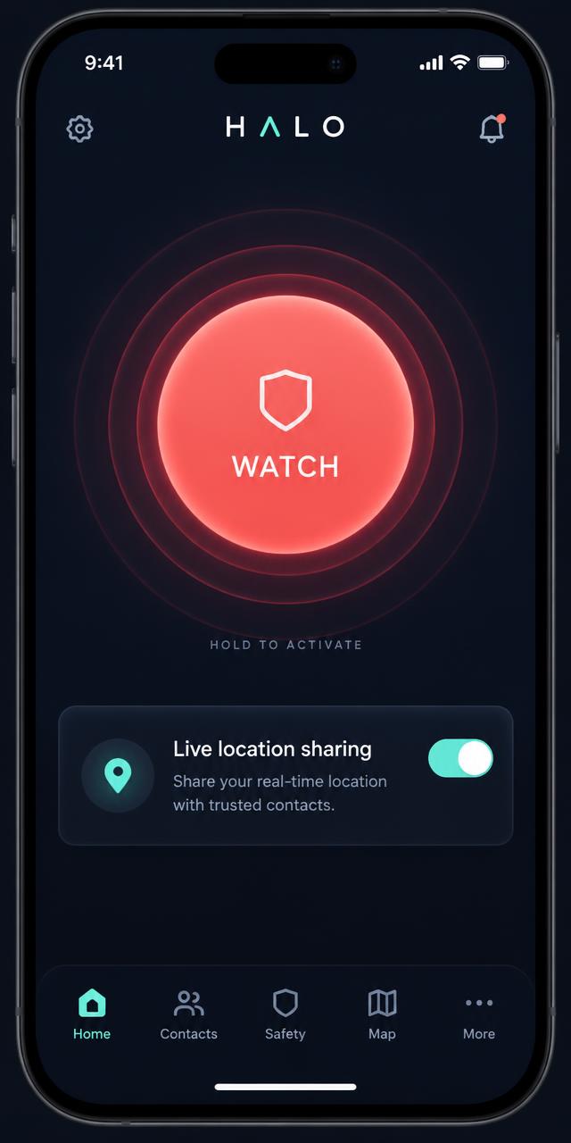 HALO app home screen with the Watch button